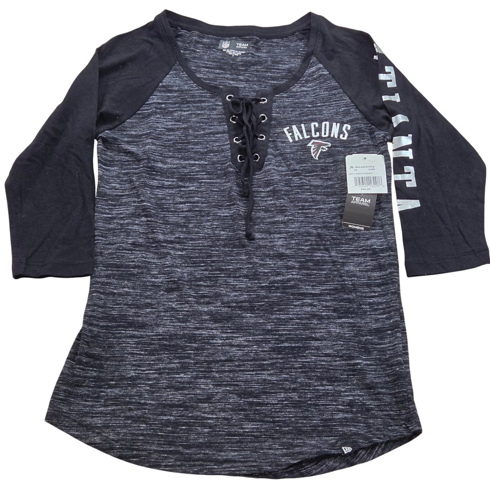 NFL Atlanta Falcons Team Apparel Womens Small Lace Up Raglan‎ Shirt NEW